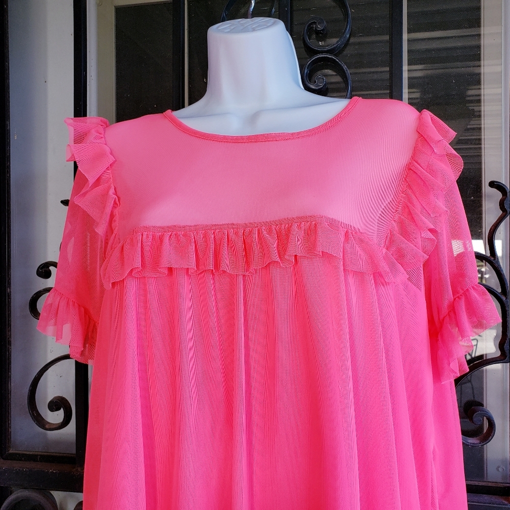 Flourecent Pink Ruffle Top - Picture 3 of 9